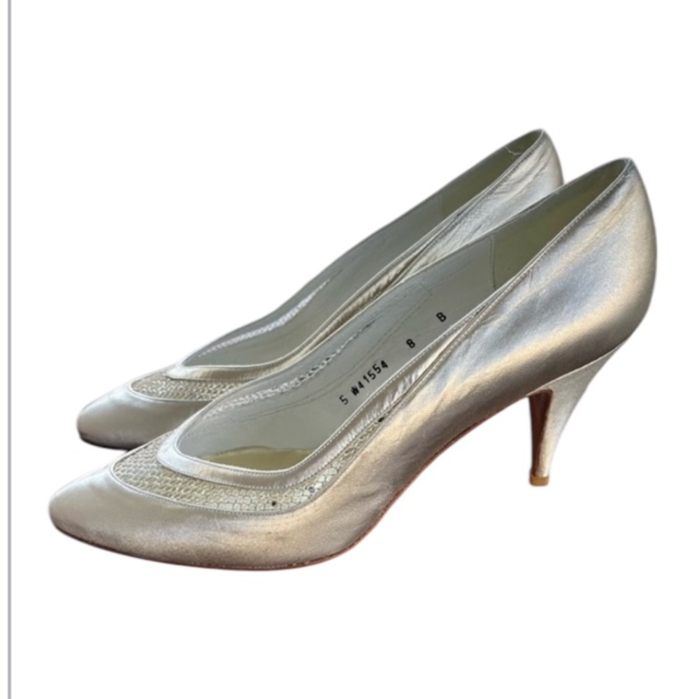 Vintage Stuart Weitzman Silver Leather High Heel Pumps Sz 9 Women